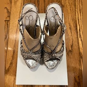 Jessica Simpson “Saturday” heels, Black/White Havana Snake, size 5.5